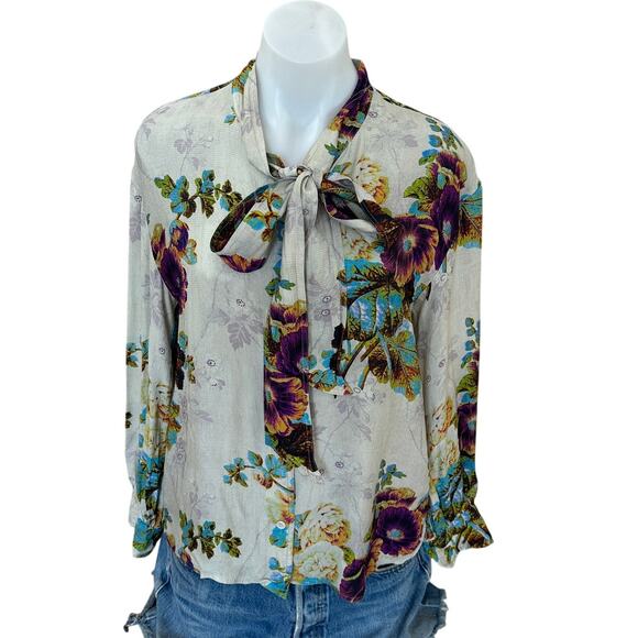 Tory Burch Floral Bow Blouse Top SIZE 6 Work Career Designer Tie Neck $448 - Picture 9 of 13